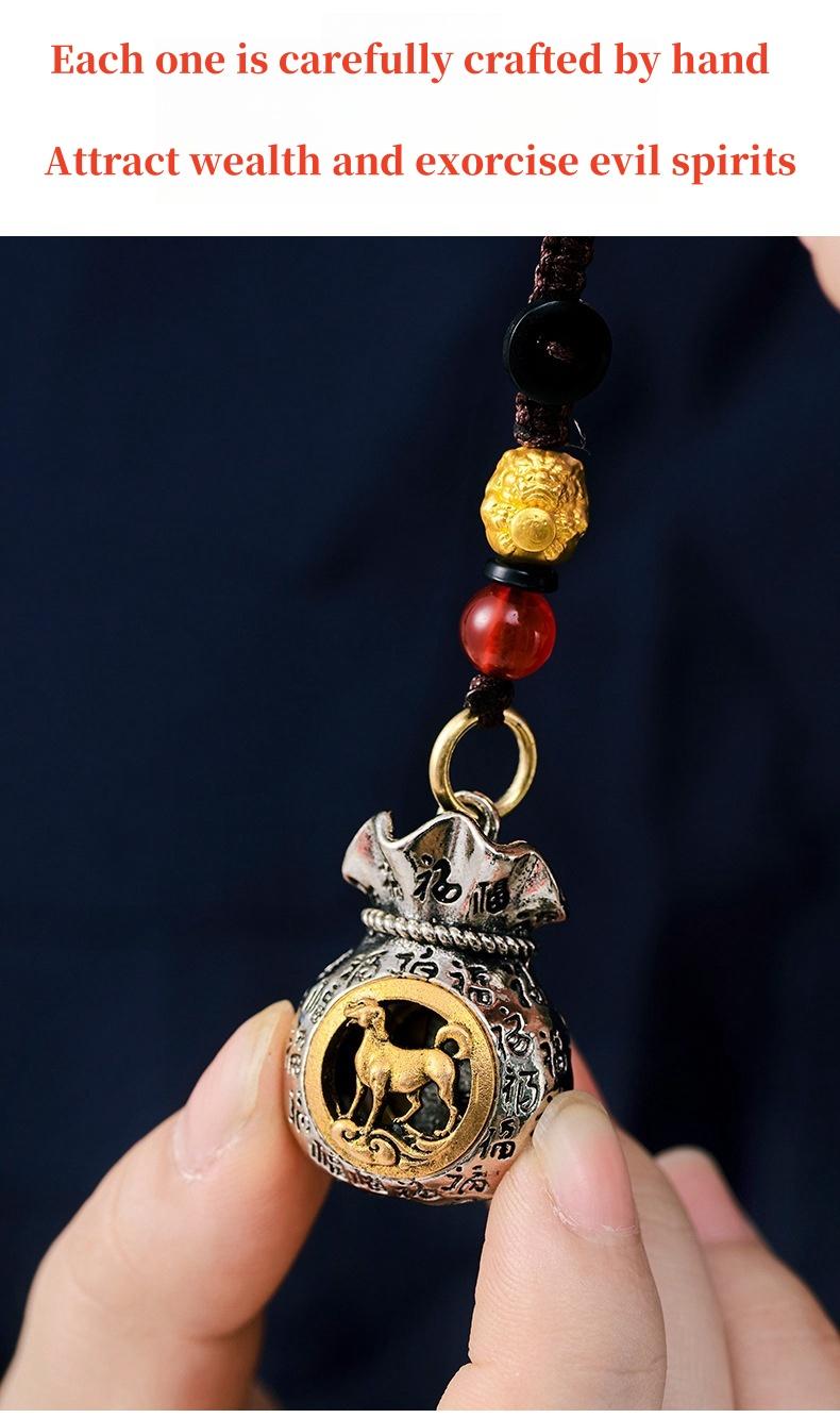 Product Introduction of Feng Shui pendant Chinese Zodiac Sun Dou gold Momofu money bag can be rotated fortune bag key Car key link pendant men and women fortune 7