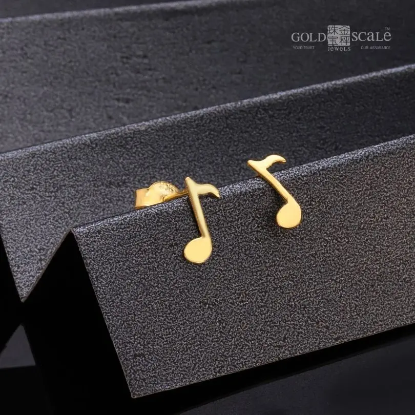 916 Gold Musical Note Earrings
