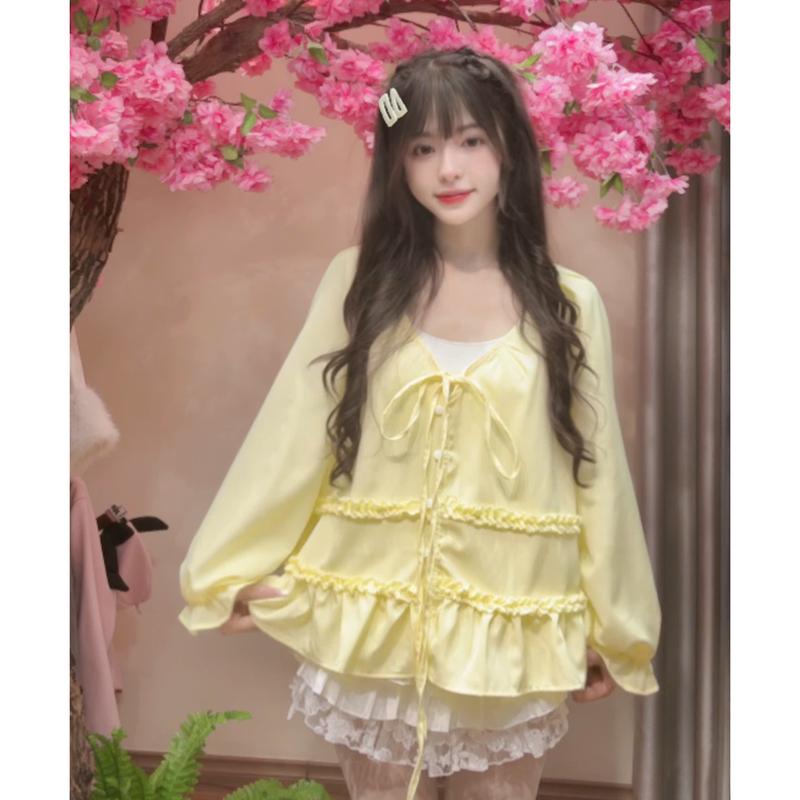 Áo sơ mi kiểu nữ SM411 chất đũi lì dáng babydoll form rộng họa tiết viền bèo sóng tiểu thư cách điệu Hàn Quốc Kozoda
