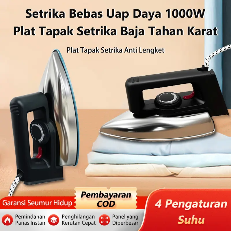 [COD] YunDai resmi Setrika 1000W Stainless Anti Lengket mesin seteika/ Setrika uap -efektif menghilangkan kerutan pada pakaian