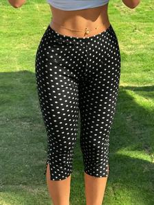 Pantalones capri para mujer estilo callejero Y2K con abertura, lunares, ajuste entallado, cintura media y cintura elástica, aptos para todas las estaciones, ideales para yoga y uso casual