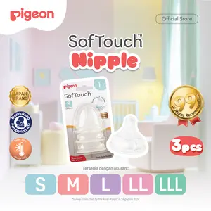 PIGEON SofTouch Nipple Wide Neck - 3pcs Blister Original Asli | Pilih Size | Dot Seperti Payudara Ibu | | Nipple Dot Bayi Botol Susu | Elastis & Lembut | Anti Kolik | Anti Kembung (Lubang AVS) | Tidak Bingung Puting