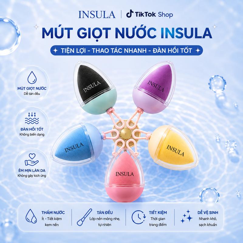 Mút tán nền INSULA hình giọt nước - Bông Makeup mềm mịn, dễ tán