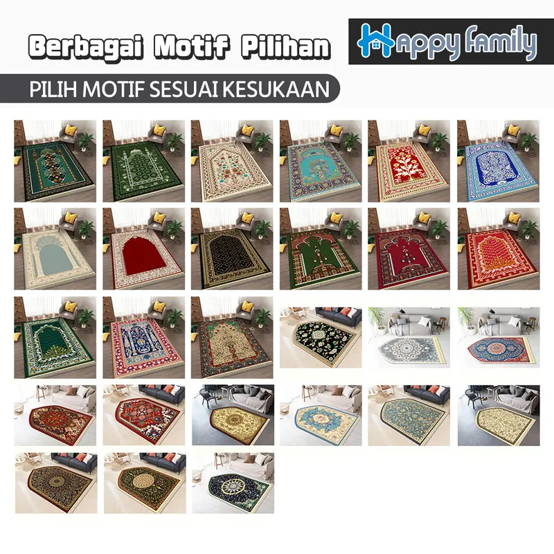 (HF) LOKAL Sajadah Kubah Motif Turki Elegan 70x110CM Glossy AntiSlip Lembut 7