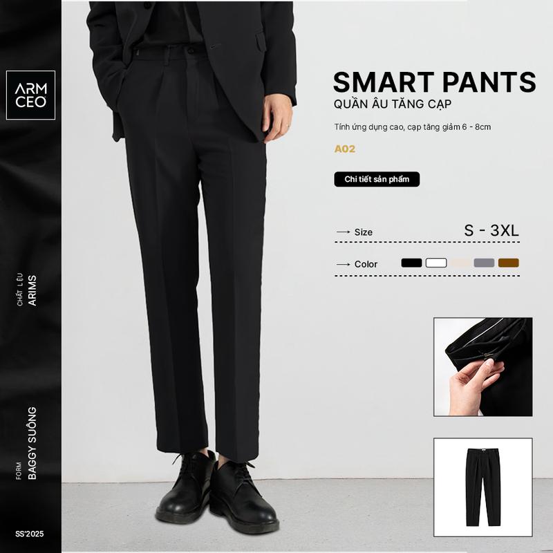 Quần tây nam ôm chân ARMCEO Smart Cool tăng cạp thông minh chất liệu đẹp cao cấp -A02