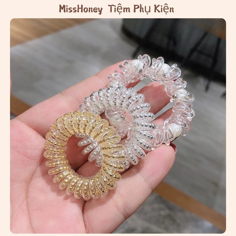 Set 3 Dây Cột Tóc Xoắn Lò Xo Dây Điện Thoại Ánh Kim Nhiều Màu Dễ Sử Dụng Cho Nữ