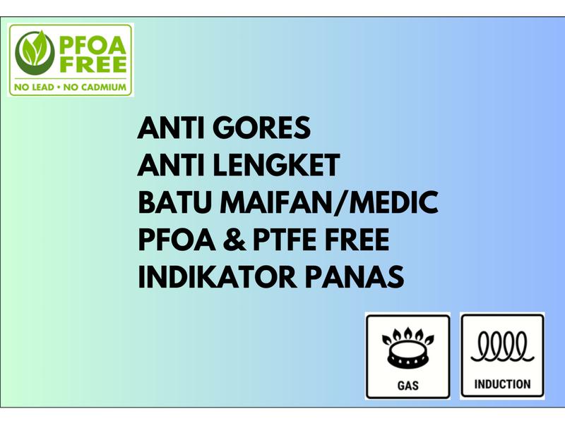 3in1 Grill Non-Stick Medic Stone Fry Pan Wajan 3 dalam 1 Panggang Tumis Batu Medis Anti Lengket + Indikator Panas 6
