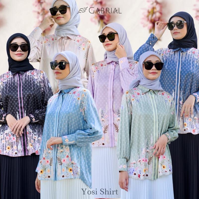 Gabrial YOSI SHIRT Atasan Wanita Exclusive Monogram Printed Limited Gabrial Hijab top Silk Silky Glow Kancing Cantik floral bloom series 2