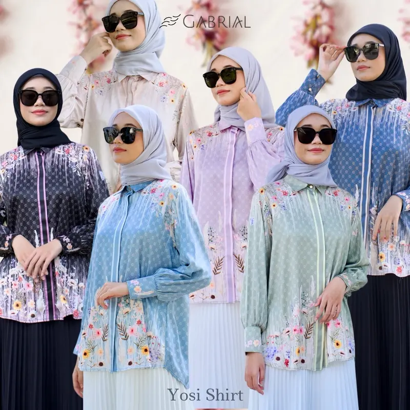 Gabrial YOSI SHIRT Atasan Wanita Exclusive Monogram Printed Limited Gabrial Hijab top Silk Silky Glow Kancing Cantik floral bloom series 1