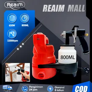 REAIM Re800ML Electric Spray Gun 650Watt Mesin Cat Semprot Elektrik Alat Semprotan Cat Listrik Desain Dapat Dilepas dan Dibongkar Untuk Penggunaan Rumah Tangga Kecil Atomisasi Tinggi Tidak Untuk Minyak Efisien dan Praktis Kualitas Terbaik