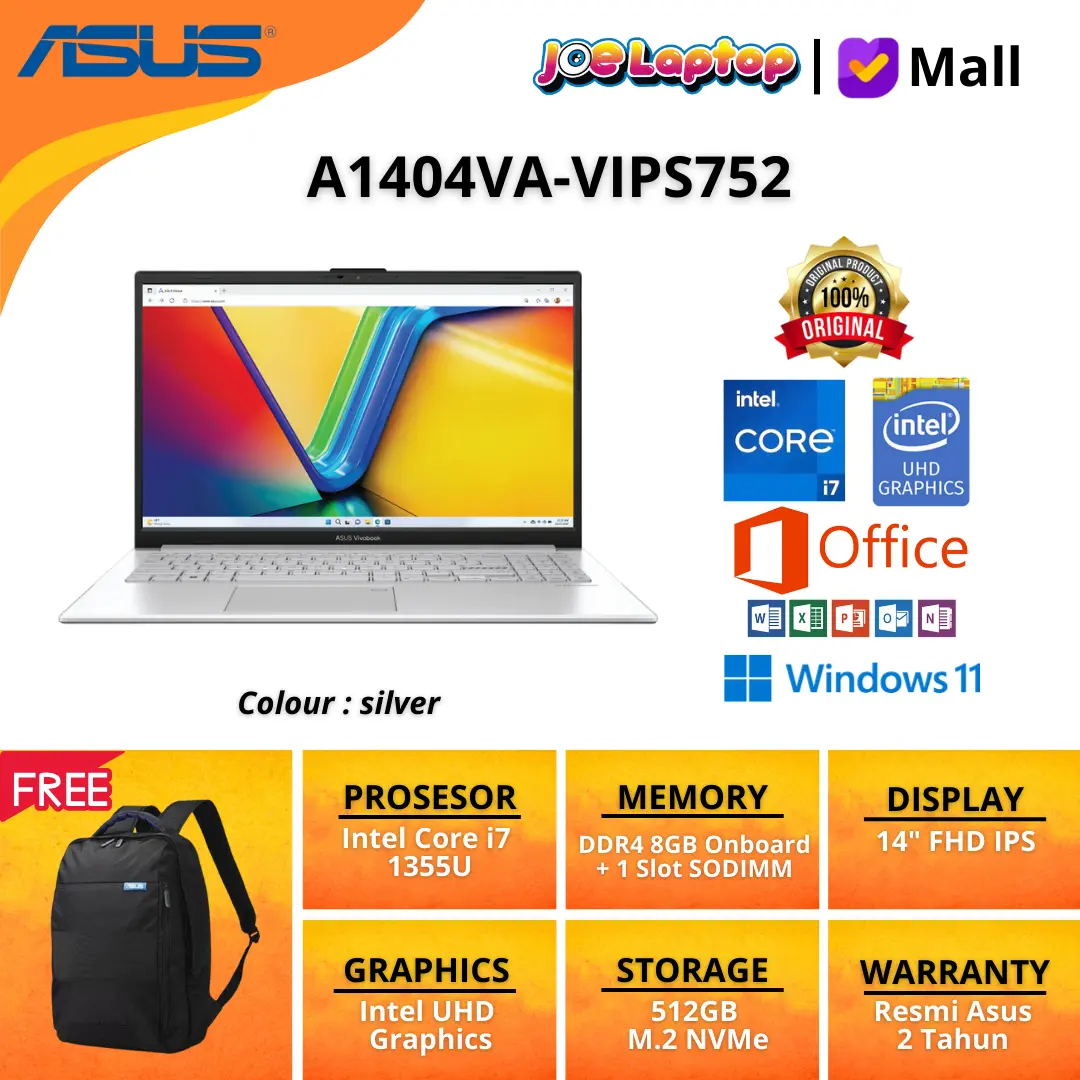 Asus Vivobook 14 A1404VA-VIPS752 Silver i7 1355U Win11 OHS