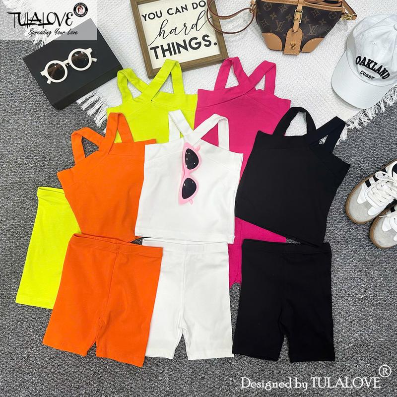  BỘ ÁO 2 DÂY CHÉO + LEGGING ĐÙI CHO BÉ GÁI TULALOVE Combo Quần Áo Mùa Hè Cho Bé Gái 
