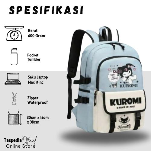 Tas Ransel Bonus Tumbler Minum Rain Cover Kuromi Murah Viral Anak SD SMP TK Motif Fashion 1