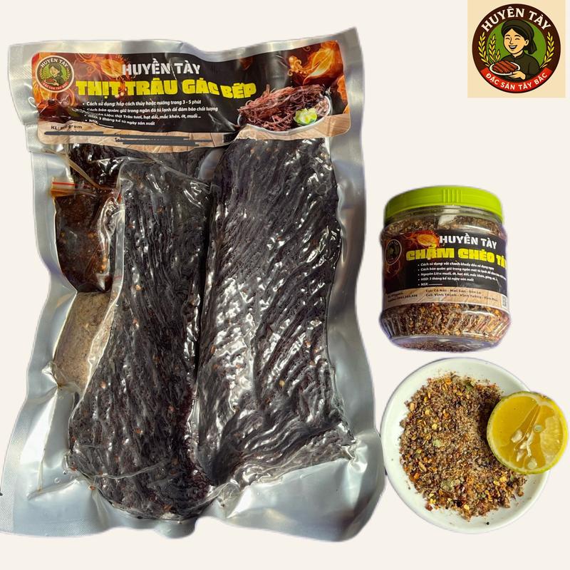  500G Thịt Trâu Sấy Gác Bếp Huyền Tày -Hấp Đập Dập Sẵn- Chuẩn Hương Vị Tây Bắc Kèm Gia Vị Chấm Chẳm Chéo 