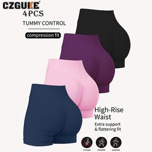 CZGUKE conjunto de 4 pzas para verano: pantalones cortos de yoga de cintura alta, pantalones de correr y fitness a la moda y sexys, leggings de yoga de color liso y pantalones cortos de yoga para ejercicio en el gimnasio
