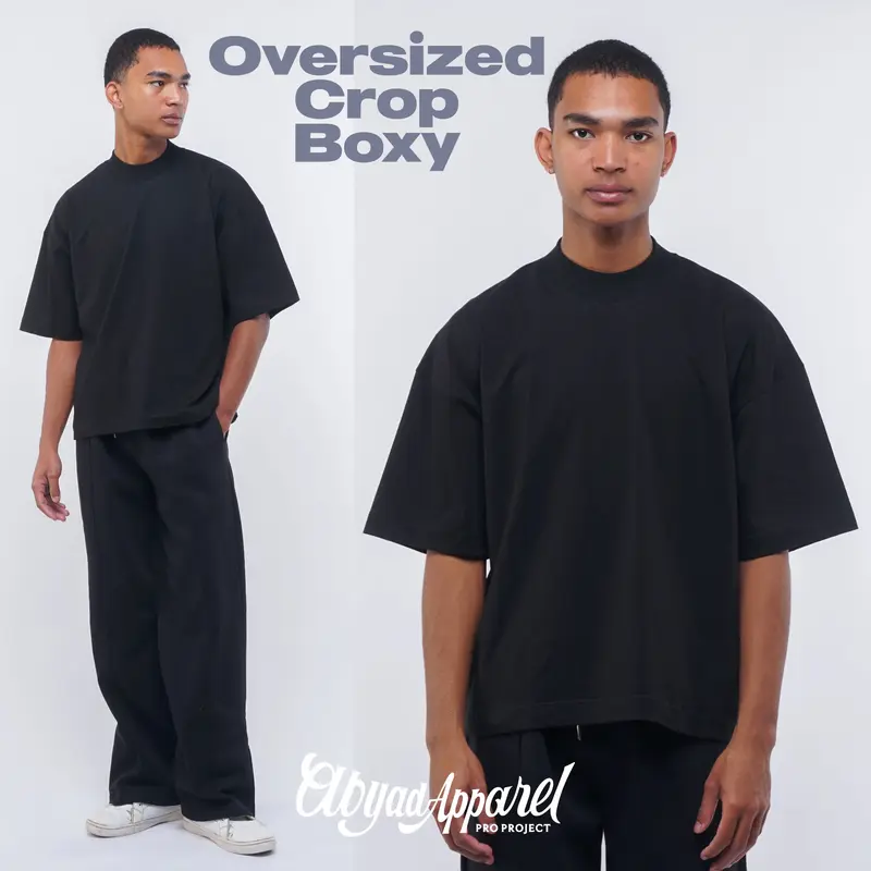 Abyad Apparel Pro Kaos Polos Oversized Boxy Crop Bold Neck Nyaman untuk Tampilan Sehari-Hari dengan Potongan Natural dan Rib Lebar 4 cm