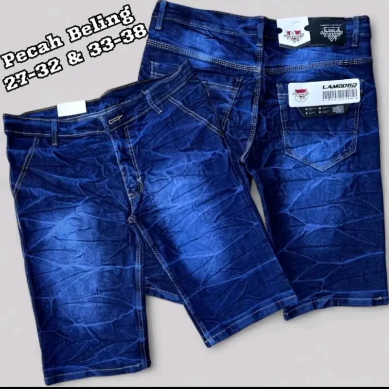 Celana jeans pendek motif pecah beling Pria Dewasa Denim celana Distro Cowok Melar 0