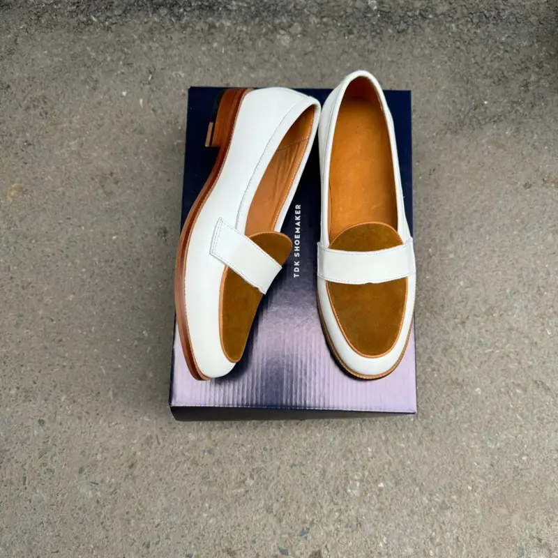 Penny Loafer Trắng Phối Da Lộn Nâu sang trọng, cao cấp hệ Satorial 5