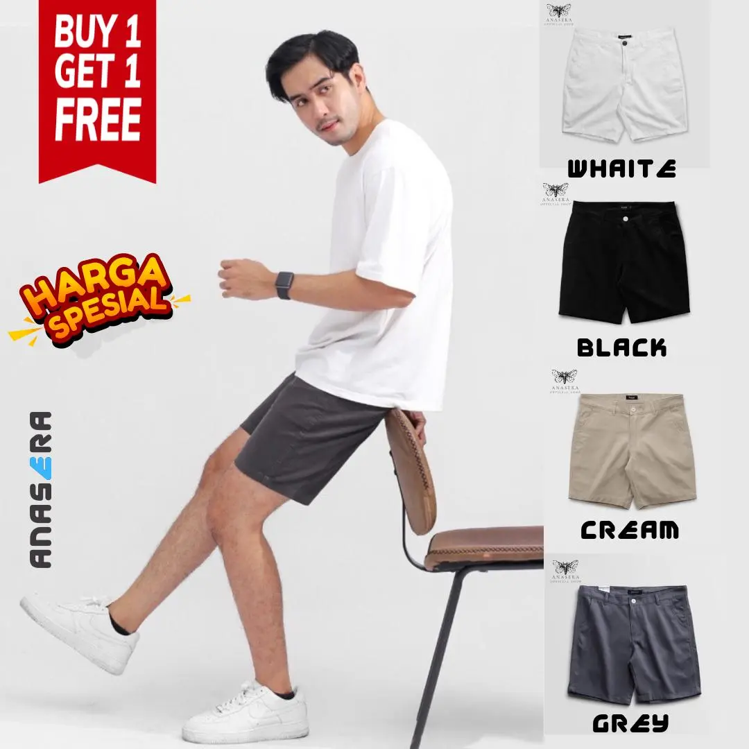 PAKET HEMAT - Celana Pendek Chino brodhsort di atas lutut (BELI 1 GRATIS 1) - Shortspants Cowok Katun Twill Combed - Melar Nyaman Distro Santai Pria unsex Keren Dewasa Surfing