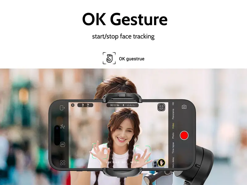 Product Introduction of AOCHUAN Gimbal Stabilizer for Smartphone, 3-Axis iPhone Gimbal, Portable Gimbal w/OLED Display for iPhone/Andriod, Gimbal stabilizer, Phone Gimbal stand with Face/Object Tracking for Tiktok Youtube, long-short video, Vlog-Smart X Pro black 11