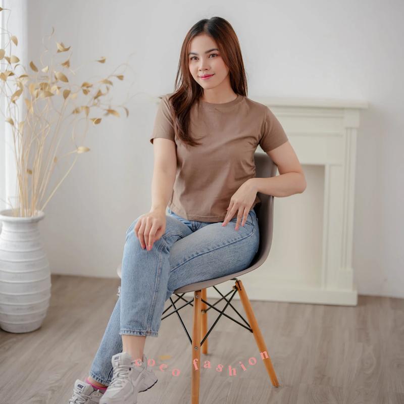 Atasan Wanita Kaos Lengan Pendek Liza Top Kerut Samping Korean Cute Girl Style Cotton Combed Premium Size M L XL Basic Polos Casual Outfit 5