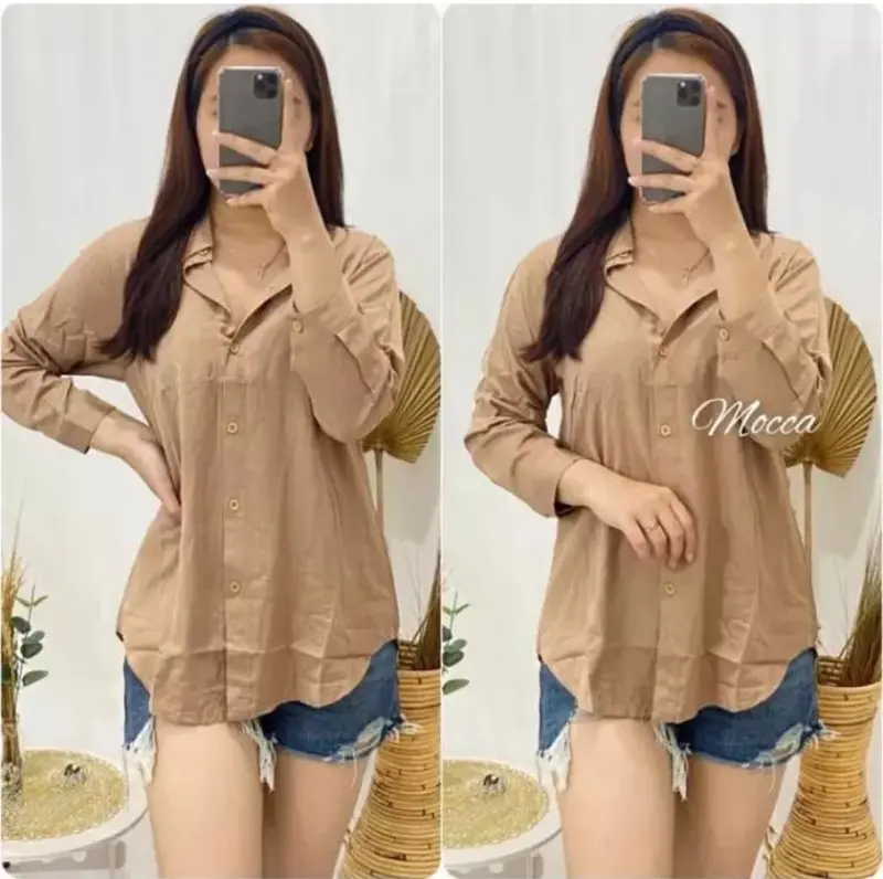 Kemeja Wanita Crinkle Airflow Atasan Wanita Polos Lengan Panjang Terbaru Kekinian Terlaris Basic Formal Kerja Ngantor Oversize Motif Tangan Kancing 4