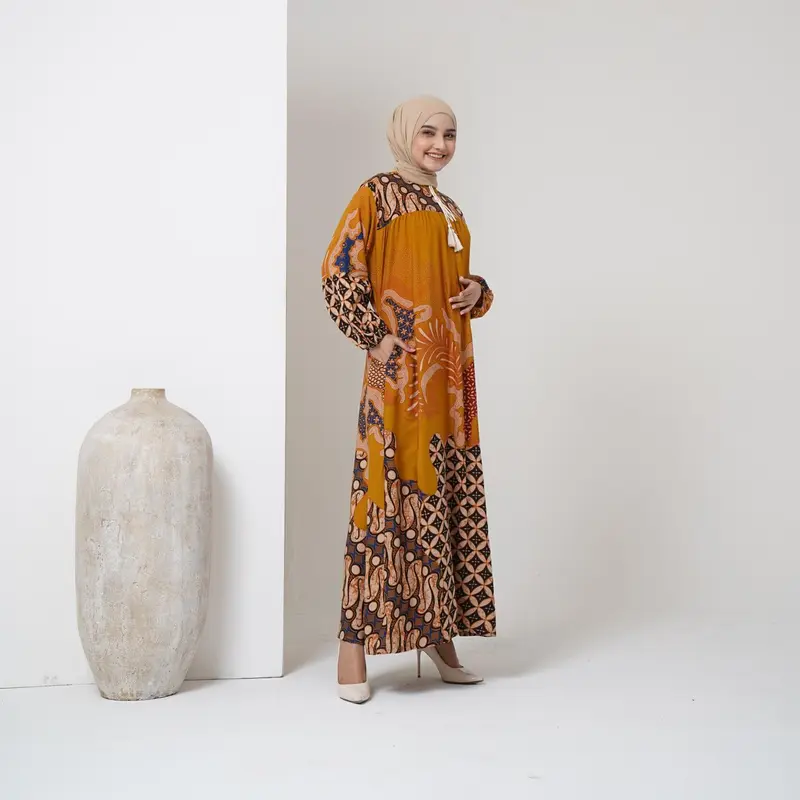 Abaya Gamis Jamilah gudang Salen Daster Longdress Lengan Panjang Muslim Panjang Maxi Wanita Rayon Hitam Motif Kaftan 2