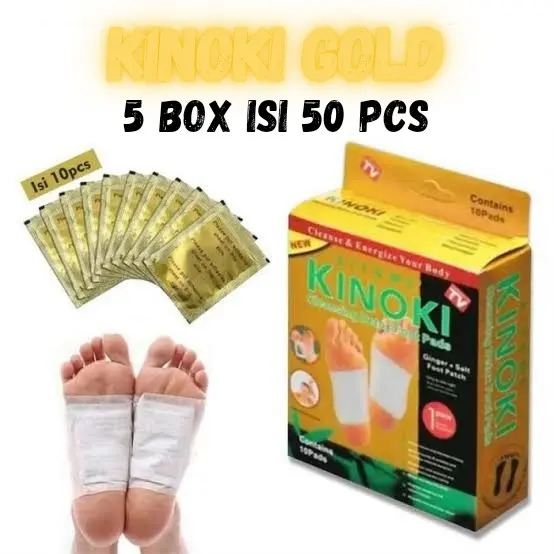 PROMO 5 Box isi 50 PCS Kinoki Gold Detox Foot Pads Koyo Penyerap Racun Dalam Tubuh alami
