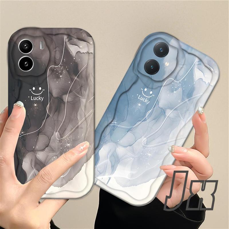 Ốp Cho VIVO Y27 4G Y36 Y16 Y35 Y22 Y22S Y02 Y02T Y02S Y12S Y12S Y21 Y21S Y33S Y15S Y15A Y15 Y17 Y11 Y12i Y19 Y91C Y1s V21E Thiết Kế Mặt Cười May Mắn 3D Viền Cong Gợn Sóng Ốp Mềm Bóng Ốp Lưng