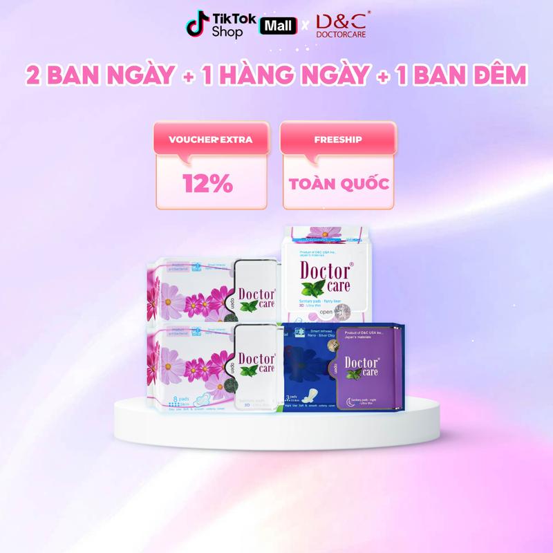  Combo toàn diện Băng vệ sinh Doctor Care D&C mát lạnh  2 Ban ngày - 1 Hàng Ngày - 1 Ban Đêm 
