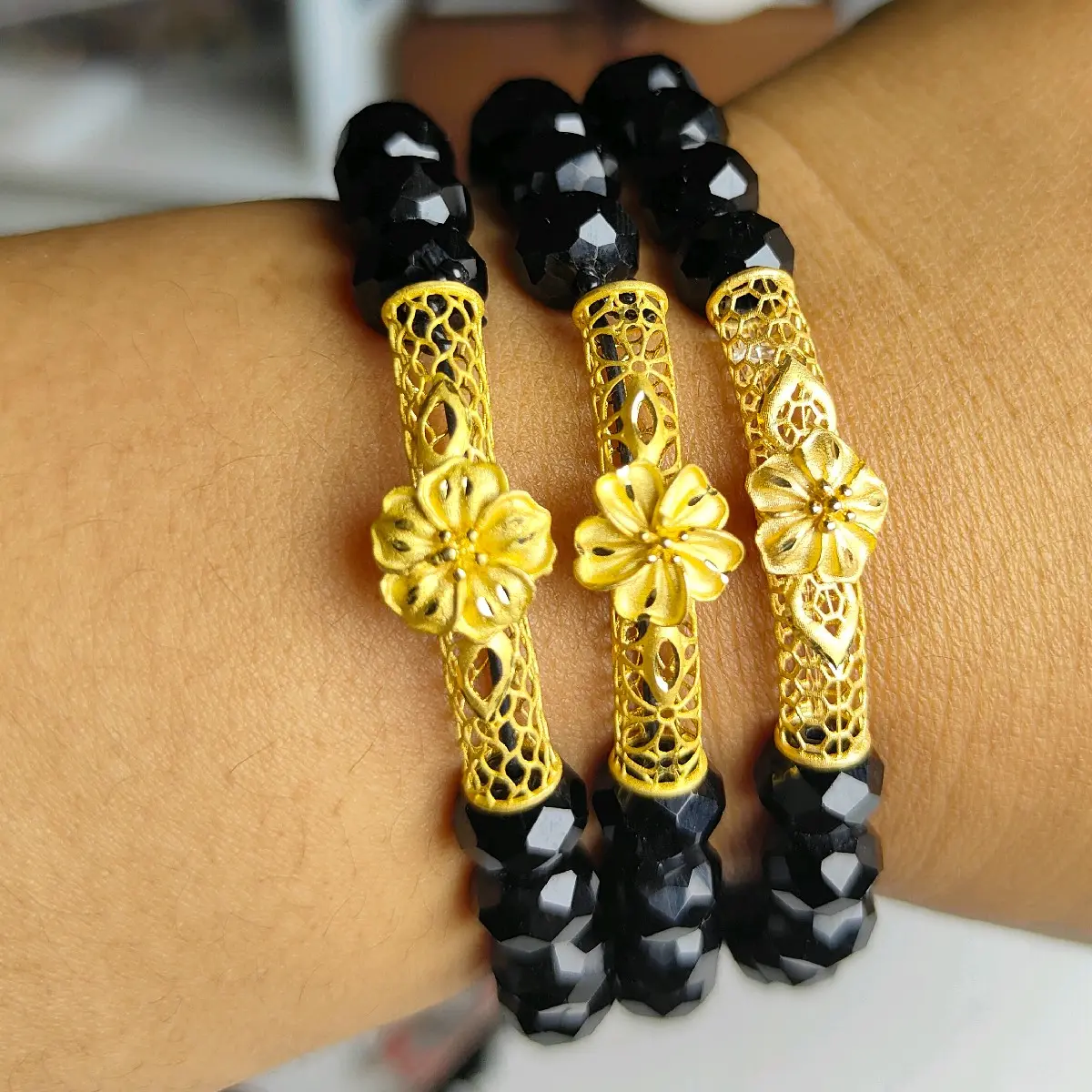 Gelang manik bambu bunga 8k