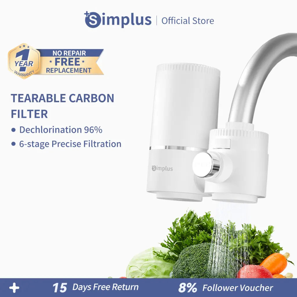 Simplus Tap Water Filter Tearable Carbon Rod Easy Replacement Dual Outlets 6 Stage Filtration