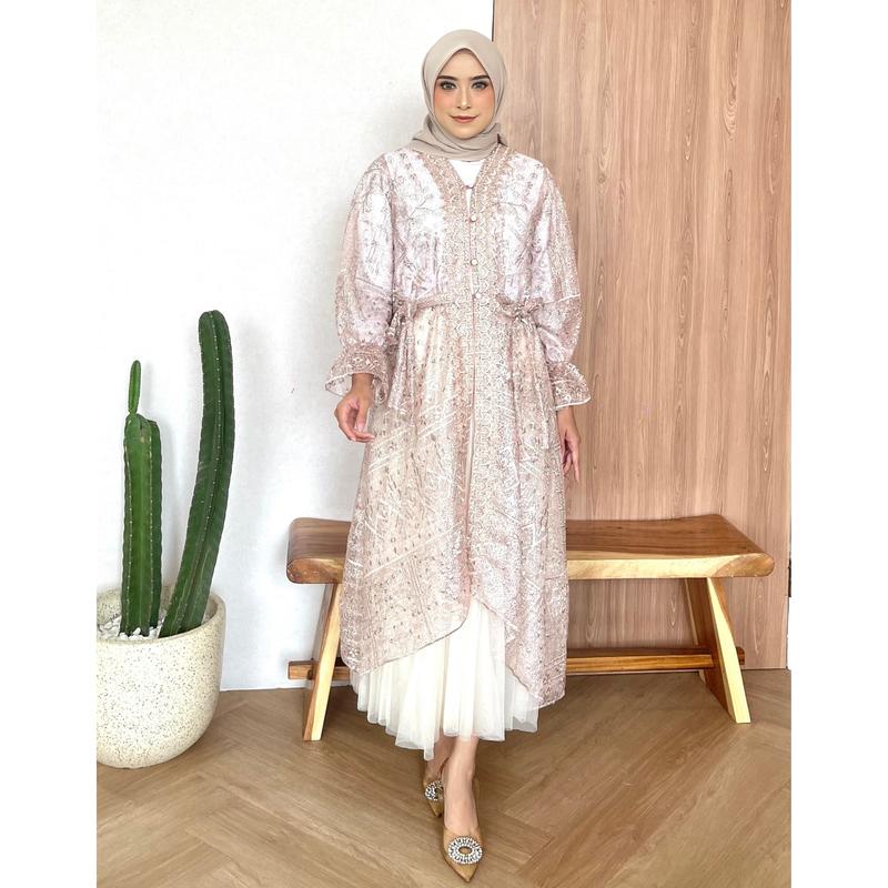 Perfectu Official Alaia Outer Brukat Kondangan Mewah Muslim Panjang Baju Wanita Cardigan Kardigan Kancing Motif Atasan Casual 3
