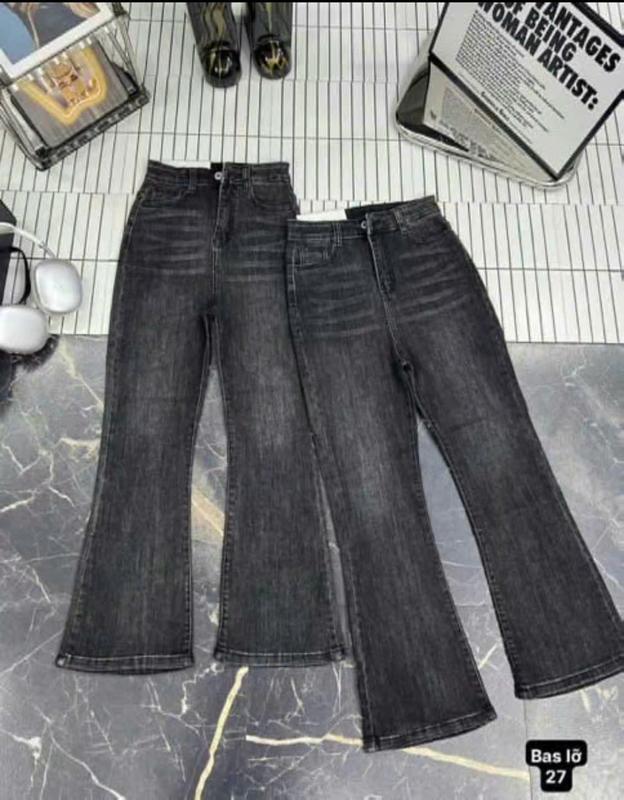  Quần jeans nữ ống loe From 9 tấc lưng cao hack dáng ,Quần ống Bass Lỡ mẫu trơn cơ bản lai cuốn Pants Women ong X02 