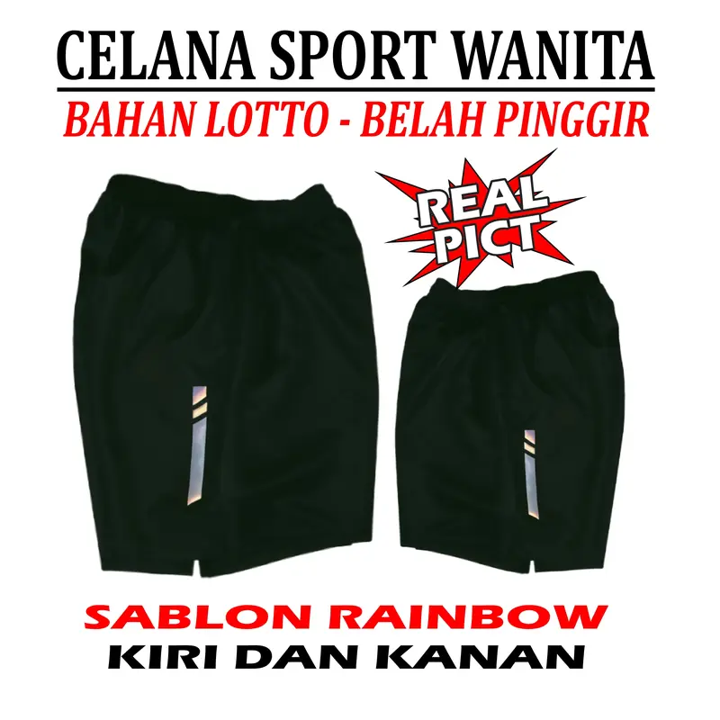 Celana Pendek Sport Olahraga Wanita Bahan Lotto Belah Pinggir Sablon Warna Rainbow 2