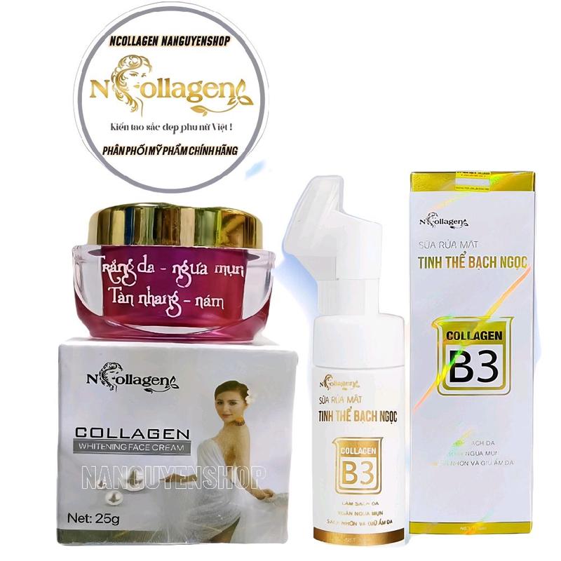 Combo Kem face tím & Sữa rửa mặt tinh thể bạc bạch ngọc Ncollagen hỗ trợ chăm sóc da dầu mụn Skincare Làm Đẹp Da Serum Dưỡng Ẩm Da