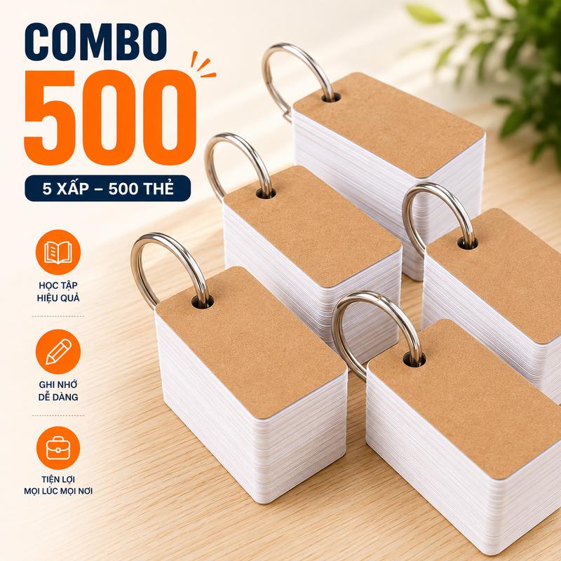 Combo 500 Thẻ flashcard trắng học từ vựng loại dày đẹp, thẻ ghi nhớ flashcard…