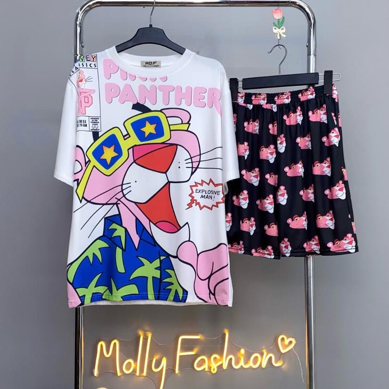  Đồ bộ unisex BÁO HỒNG freesize mặc nhà đi biển | Set hoạt hình Molly Fashion 