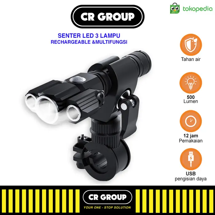 Promo [Crgroup] T233 Torchlight Senter Led 3 Lampu Multifungsi Rechargeable 0