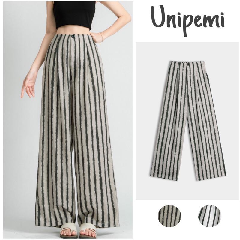 UNIPEMI Quần dài ống rộng nữ Unipemi vải đũi cotton sọc dọc form suông thoáng mát tôn dáng tự nhiên thời trang thoải mái cho nữ
