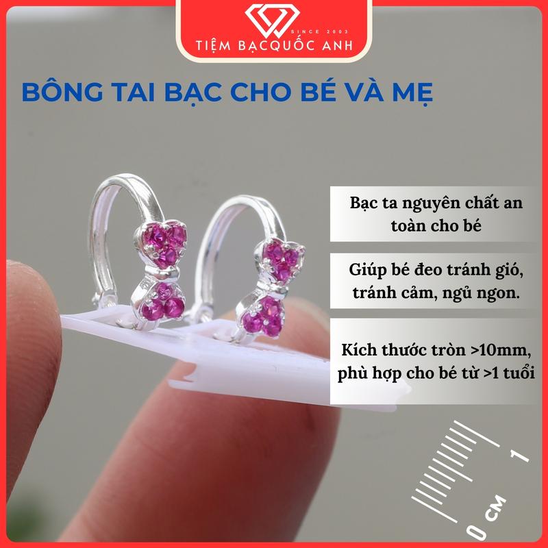   Bông trên 2 tuổi  Bông tai bạc kiểu Nơ 6 hột vành móc máy sáng đẹp chất liệu bạc ta S950  độ tinh khiết bạc từ 95-99%  