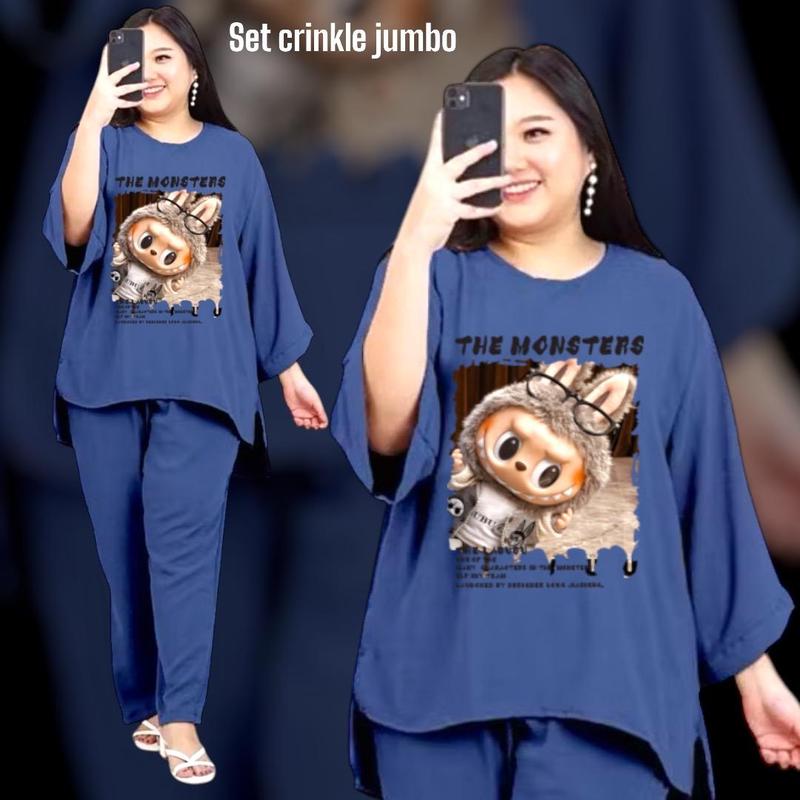 setelan wanita crinkle labu jumbo/set wanita jumbo 0