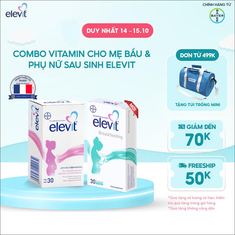 Combo Vitamin Bầu Tổng Hợp ELEVIT Bổ Sung Vitamin và Khoáng Chất Cho Phụ Nữ Mang Thai và Sau Sinh Hộp 30 Viên và Thực phẩm bảo vệ sức khỏe Elevit Breastfeeding