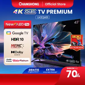 Changhong QLED TV 4K 43 inch Google Smart QLED PRO Digital TV Dolby Audio DBX-TV Google Play Netflix Youtube Bluetooth USB Google Assistant  (U43QM91) - HDR10 - Disney+Hotstar - WiFi- Android - LED - Remote Voice command - Promo Murah