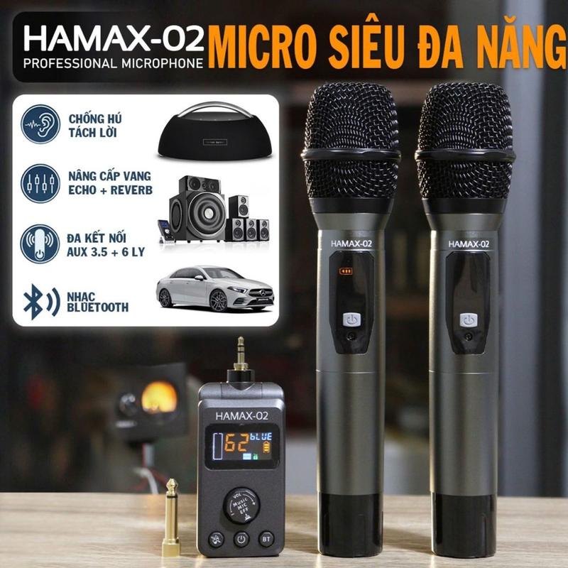 Micro Hamax Siêu Đa Năng Không Dây – Micro Cao Cấp Kết Nối Mọi Loa Hãng Xe Hơi có cổng aux 3.5 chỉnh vang echo reverb