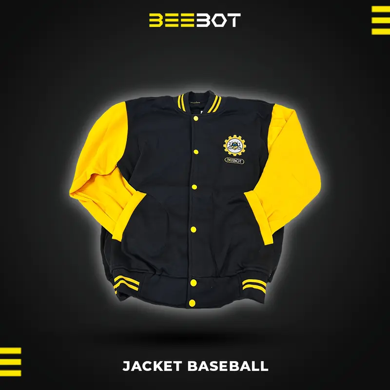 Jaket Baseball Beebot Varsity Hitam Kuning Bahan Premium Fleece