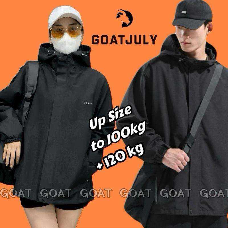 #GOATJULY Áo Khoác gió Nam Nữ 2 lớp "G.O.A.T" | Mẫu mới nhất: Có mũ có túi trong cúc bấm cổ và dán tay. Jacket Top Women Menswear Nón Cổ Cao Dài Tay Big Size