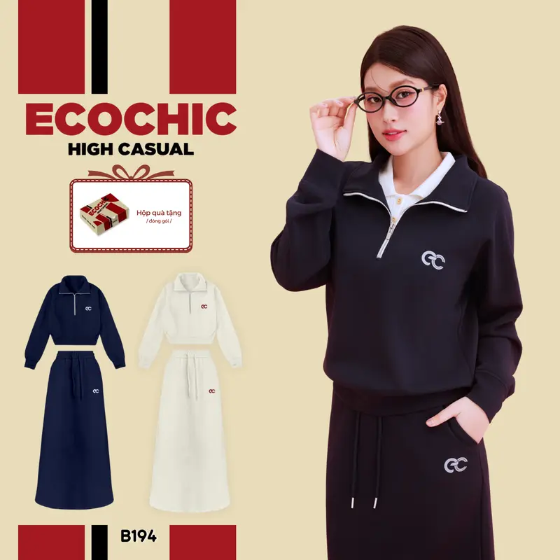 Set Bộ Chân Váy Dài ECOCHIC Set Đồ ĐÔng Chân Váy Cá Tính Chất Liệu Cao Cấp Chính Hãng Ecochic B194