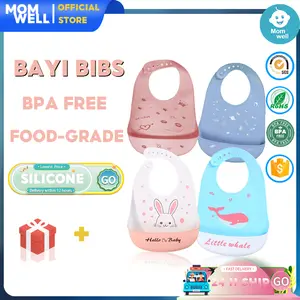 Mom Well Bib Bayi Silikon Karet Celemek Makan Anak Burb Apron Silicon Unisex - Waterproof