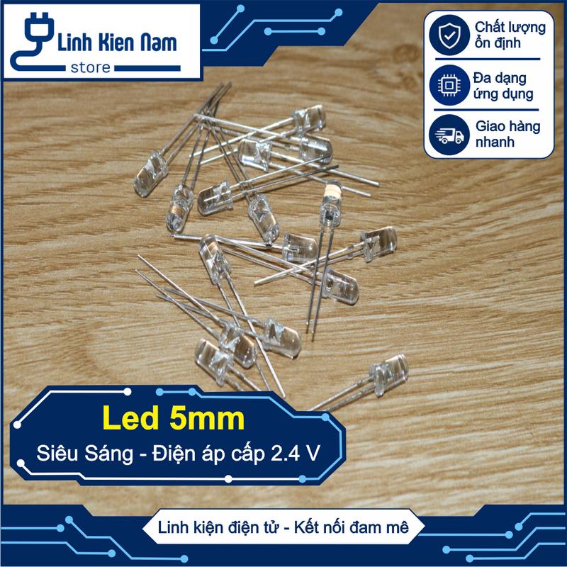 COMBO Led Đơn Siêu Sáng 5mm 3.3V Trắng, Vàng, Xanh Lá, Xanh Dương, Đỏ